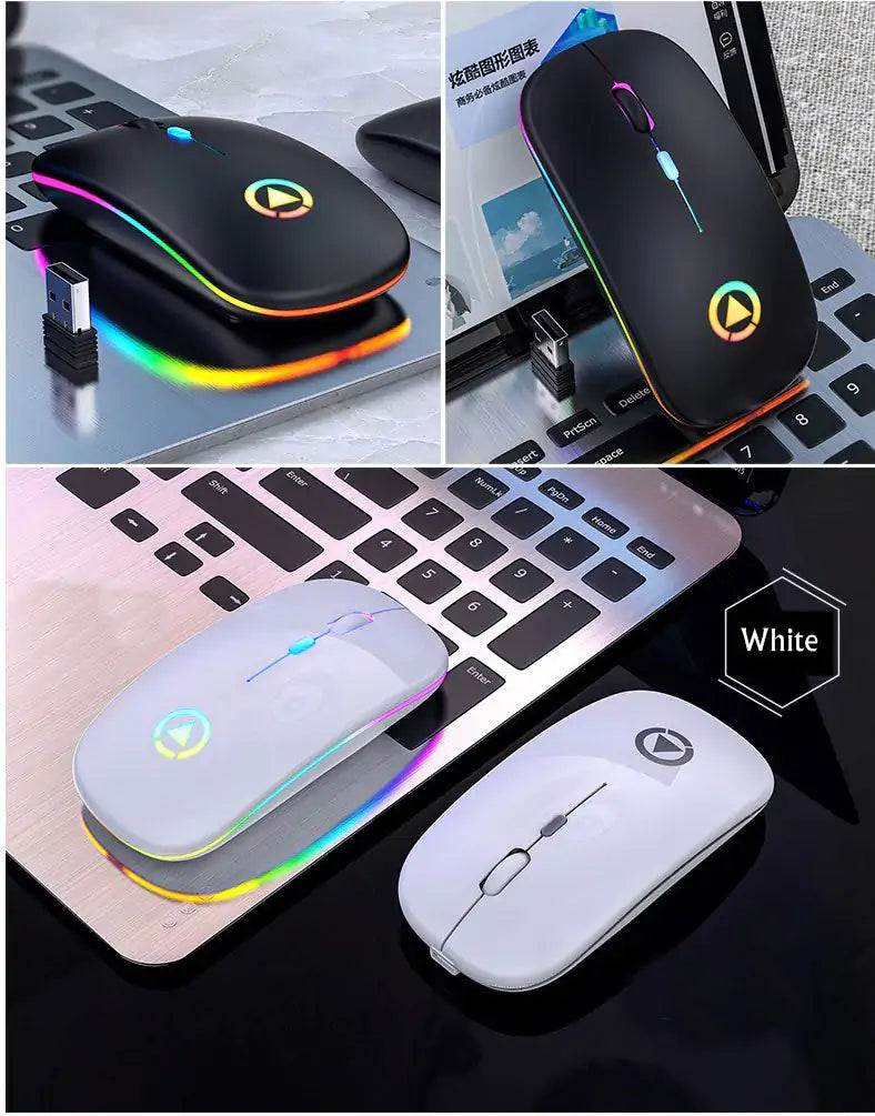 Ratón inalámbrico recargable por USB RGB de 2,4 GHz