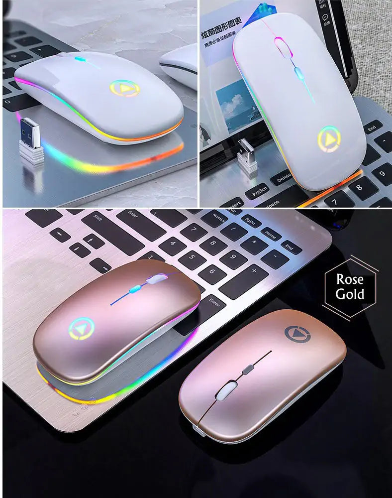 Ratón inalámbrico recargable por USB RGB de 2,4 GHz