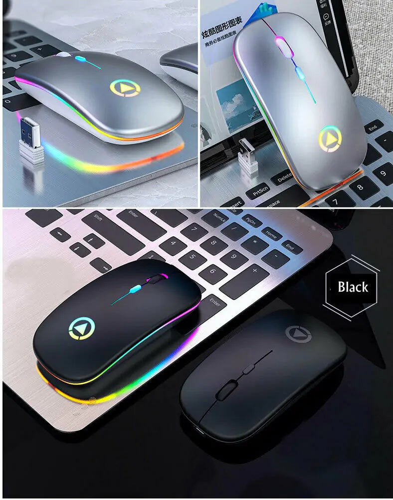 Ratón inalámbrico recargable por USB RGB de 2,4 GHz