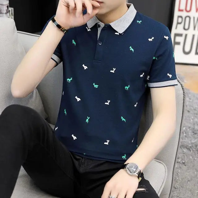 Men’s Printed Polo Shirts – Summer Oversized Casual Tee