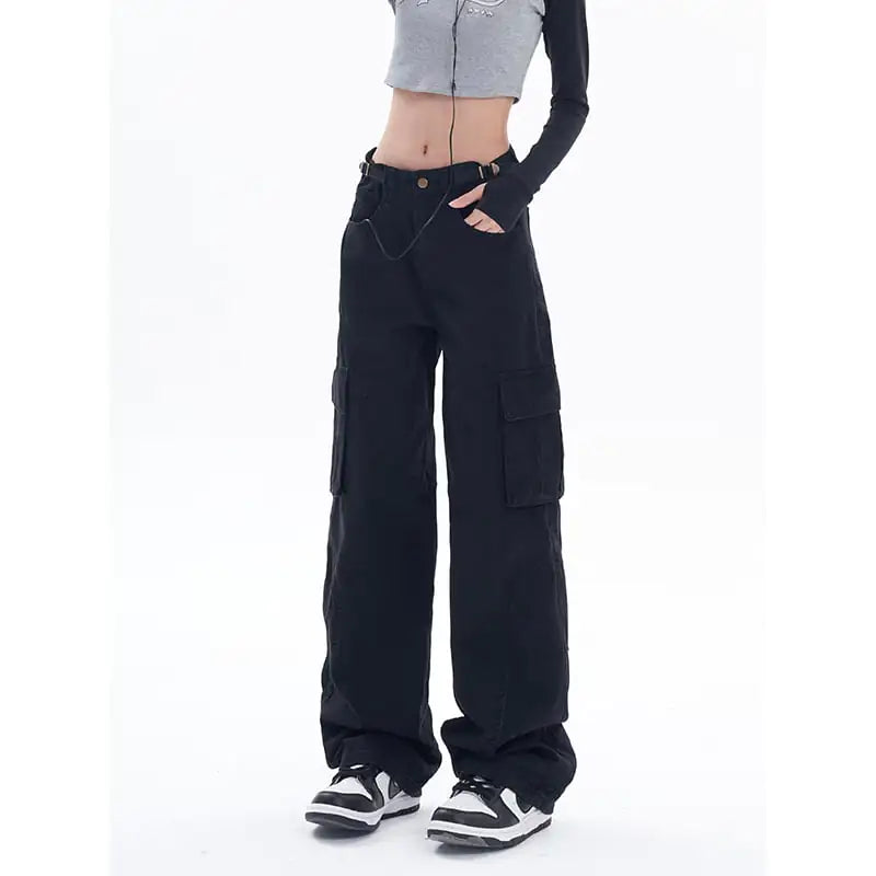 Loose Casual Wide-Leg Trousers – High Waist Denim Style