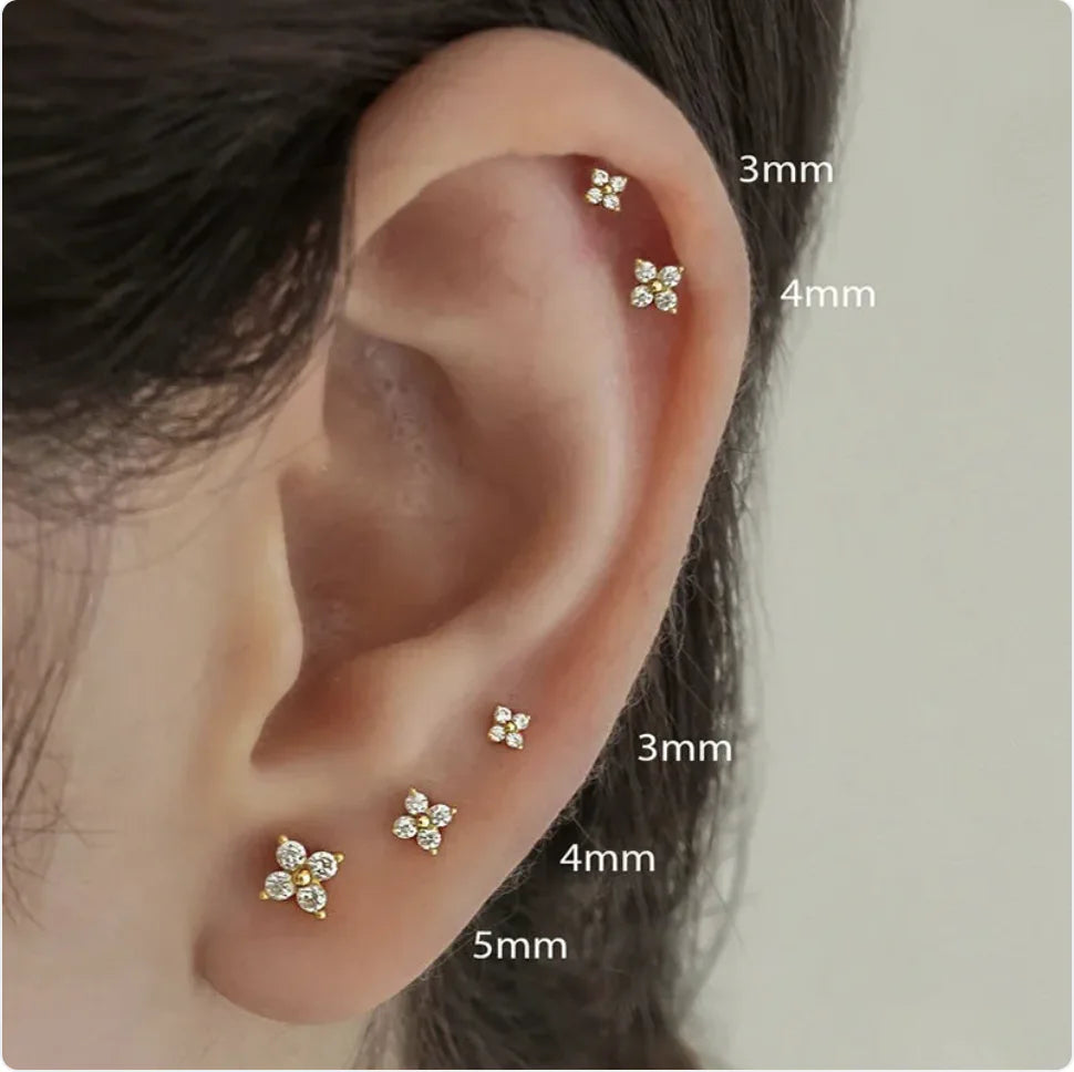 Pendientes de circonita con flor de trébol para mujer
