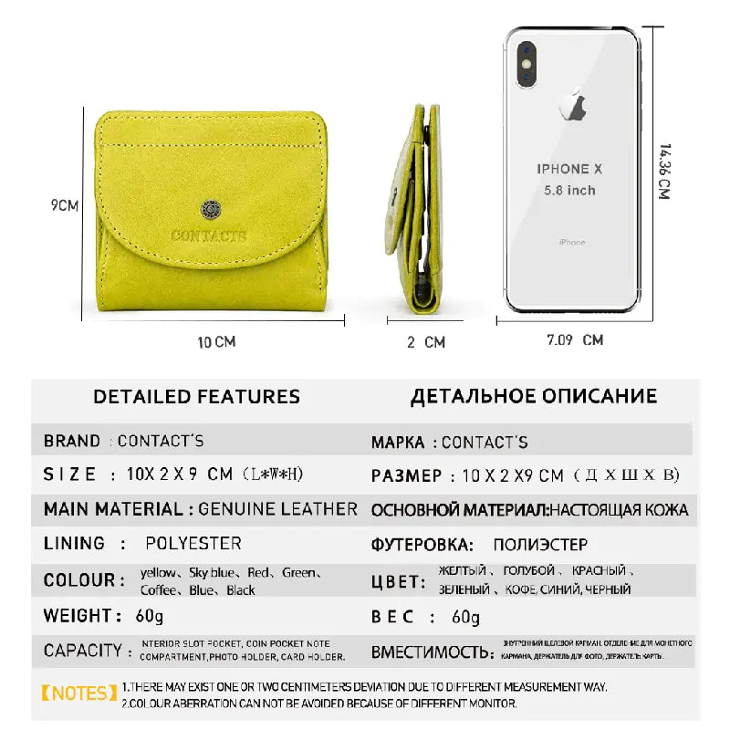 Cartera pequeña de moda de cuero genuino