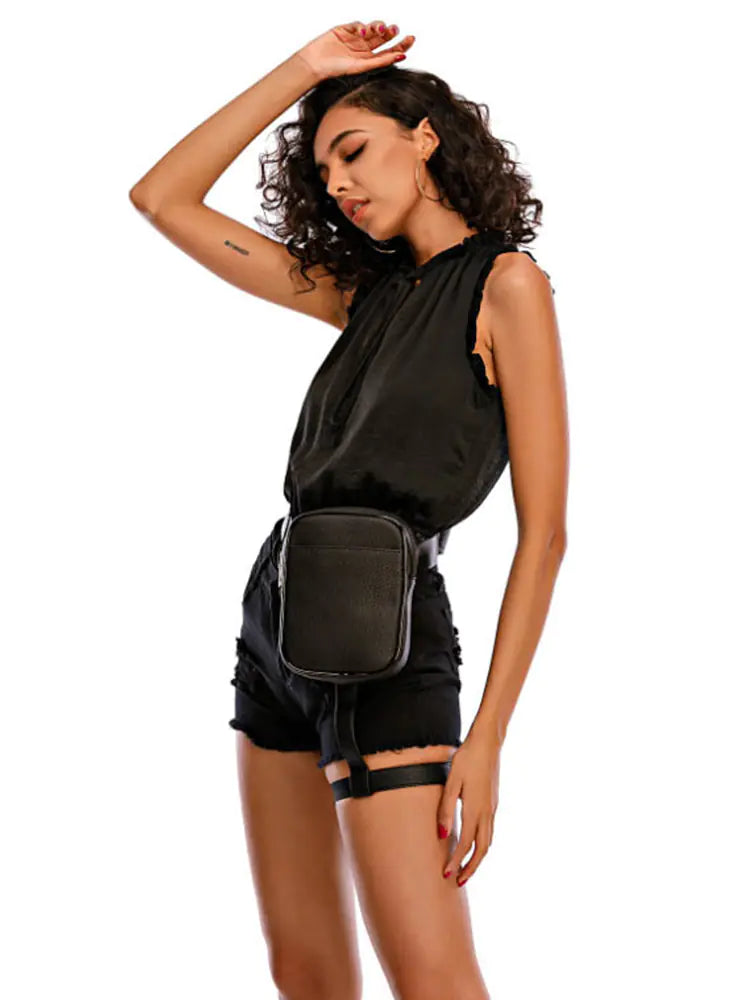 Fitness Sports Fashion PU Waist and Leg Bag – Black/Red