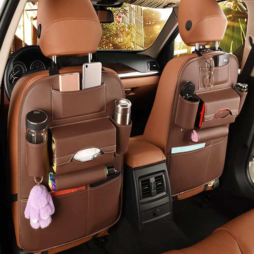 ASENDIWAY PU Leather Car Backseat Organizer – Travel Storage for Kids