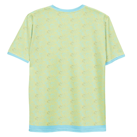 Camiseta hawaiana tropical azul y amarilla para hombre