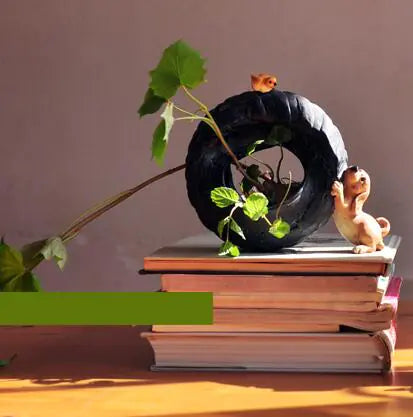 Realistic Dog Figurine with Flower Pot – Cute Desktop Decor