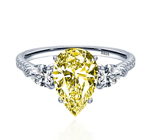 Drop-Shaped Diamond Ring in Sterling Silver – Purple, White & Yellow Options