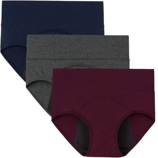 INNERSY - Bragas menstruales de cintura alta para mujer (paquete de 3), talla 5XL, color oscuro, estilo vintage