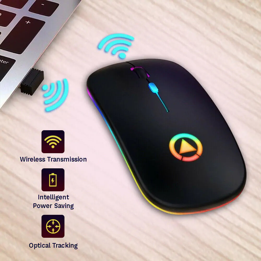 Ratón inalámbrico recargable por USB RGB de 2,4 GHz