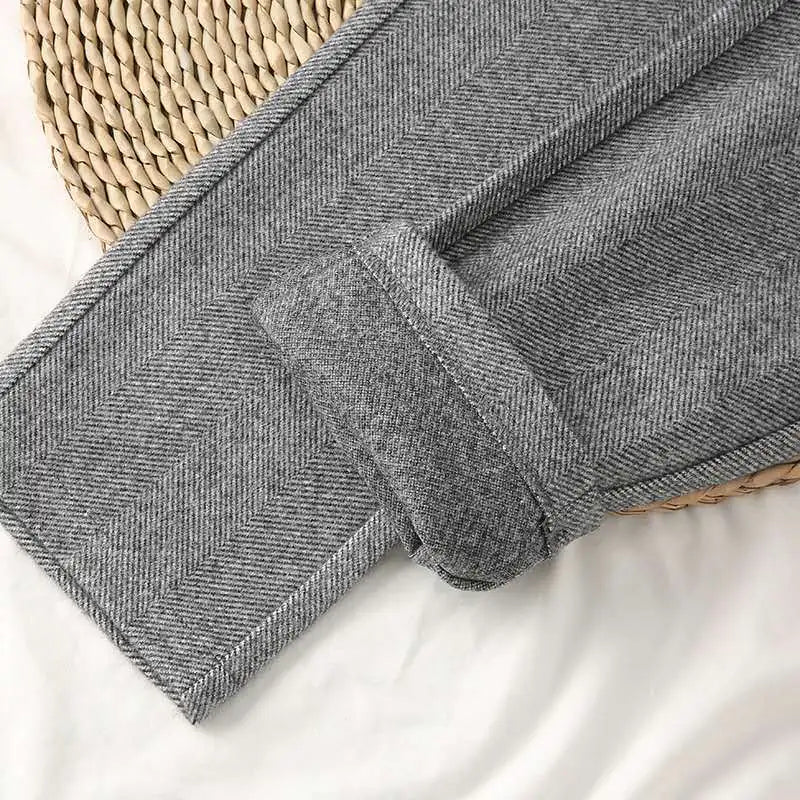 Women’s Casual Woolen Herringbone Trousers – Winter Style