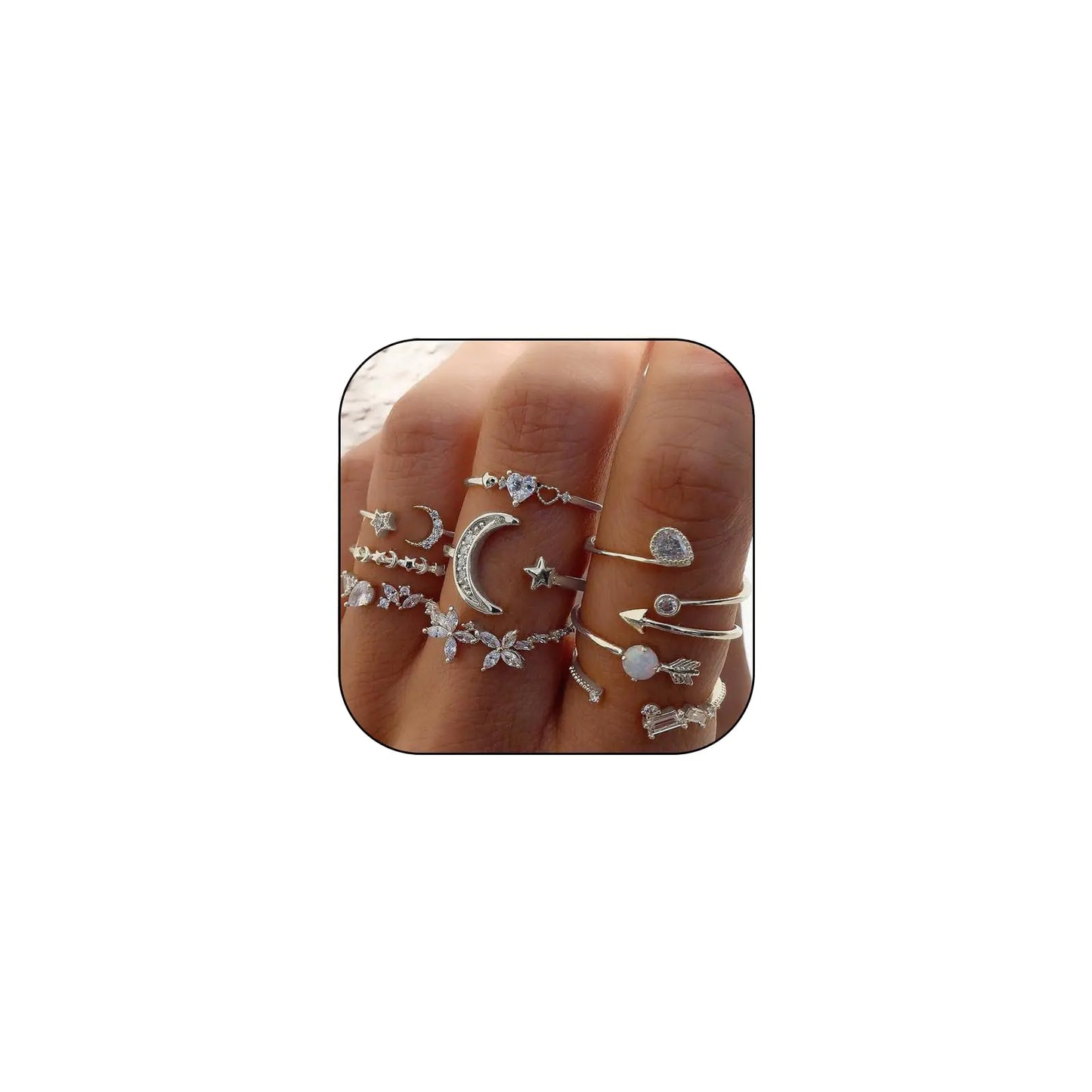 CSIYSNJRY99 Silver Boho Ring Set – 10pcs Stackable Rings