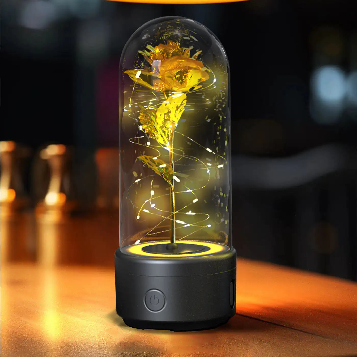 Rosas creativas 2 en 1 con luz LED y altavoz Bluetooth, luz nocturna luminosa con forma de rosa y cubierta de cristal.
