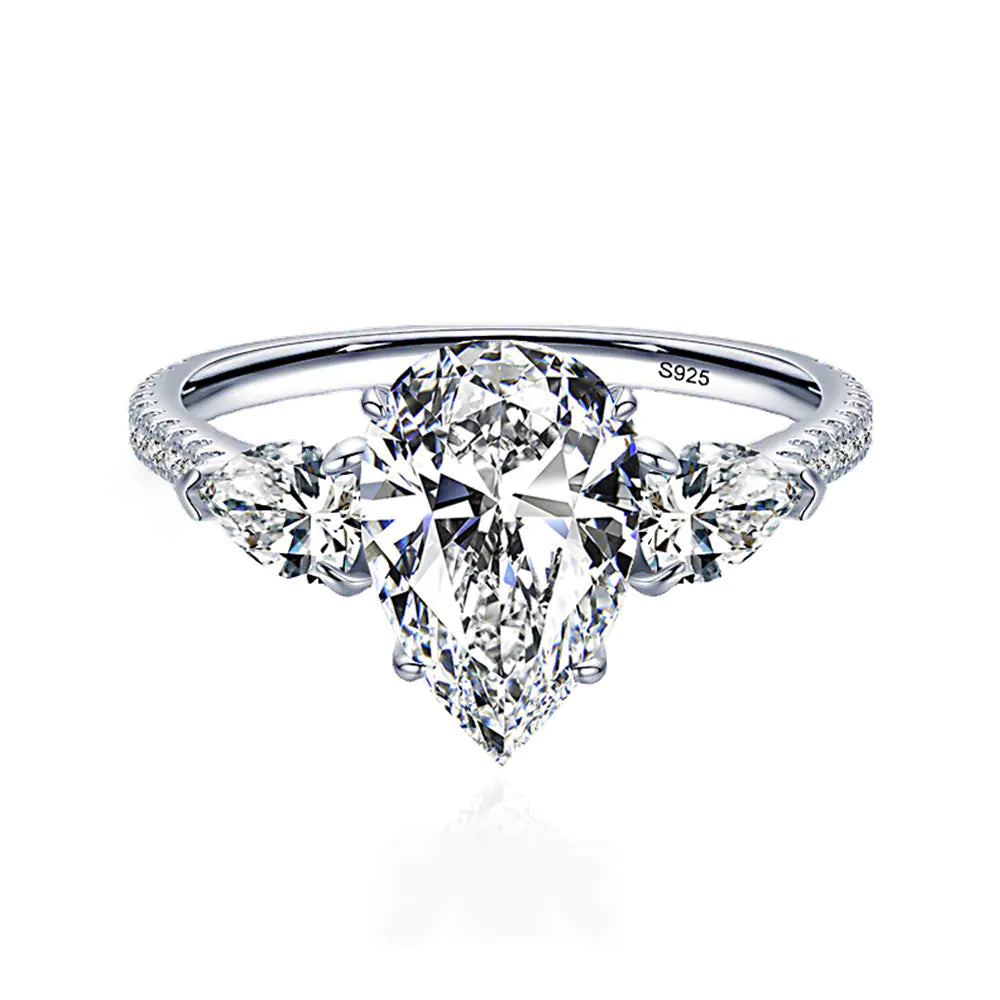Drop-Shaped Diamond Ring in Sterling Silver – Purple, White & Yellow Options