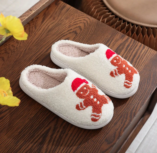 Christmas Gingerbread Cotton Slippers – Winter Home Shoes (Sizes 36–45)