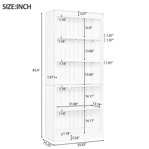 5-Tier Solid Wood Bookshelf – Adjustable Freestanding Storage (White)