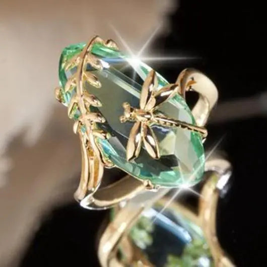 Anillo de turmalina con piedra de nacimiento de libélula