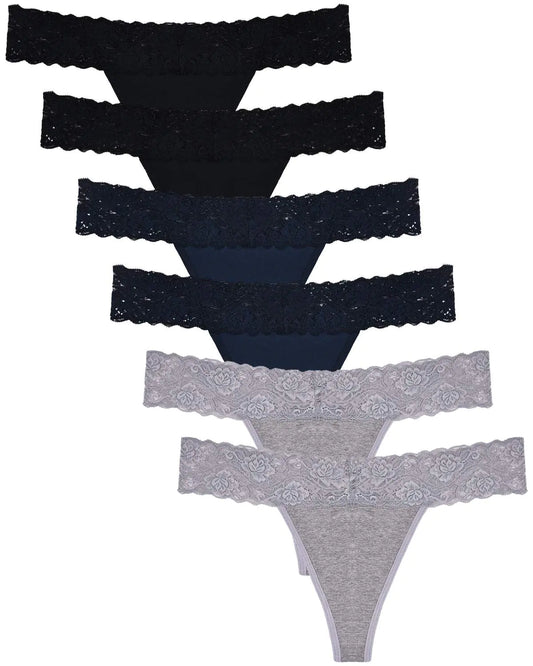 Tangas de encaje Sunm Boutique para mujer, ropa interior tipo tanga, bragas de encaje, ropa interior femenina, tangas de algodón, talla extra pequeña, negro, gris y azul.