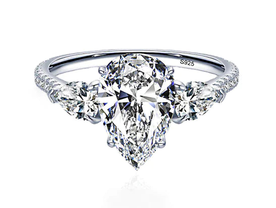 Drop-Shaped Diamond Ring in Sterling Silver – Purple, White & Yellow Options
