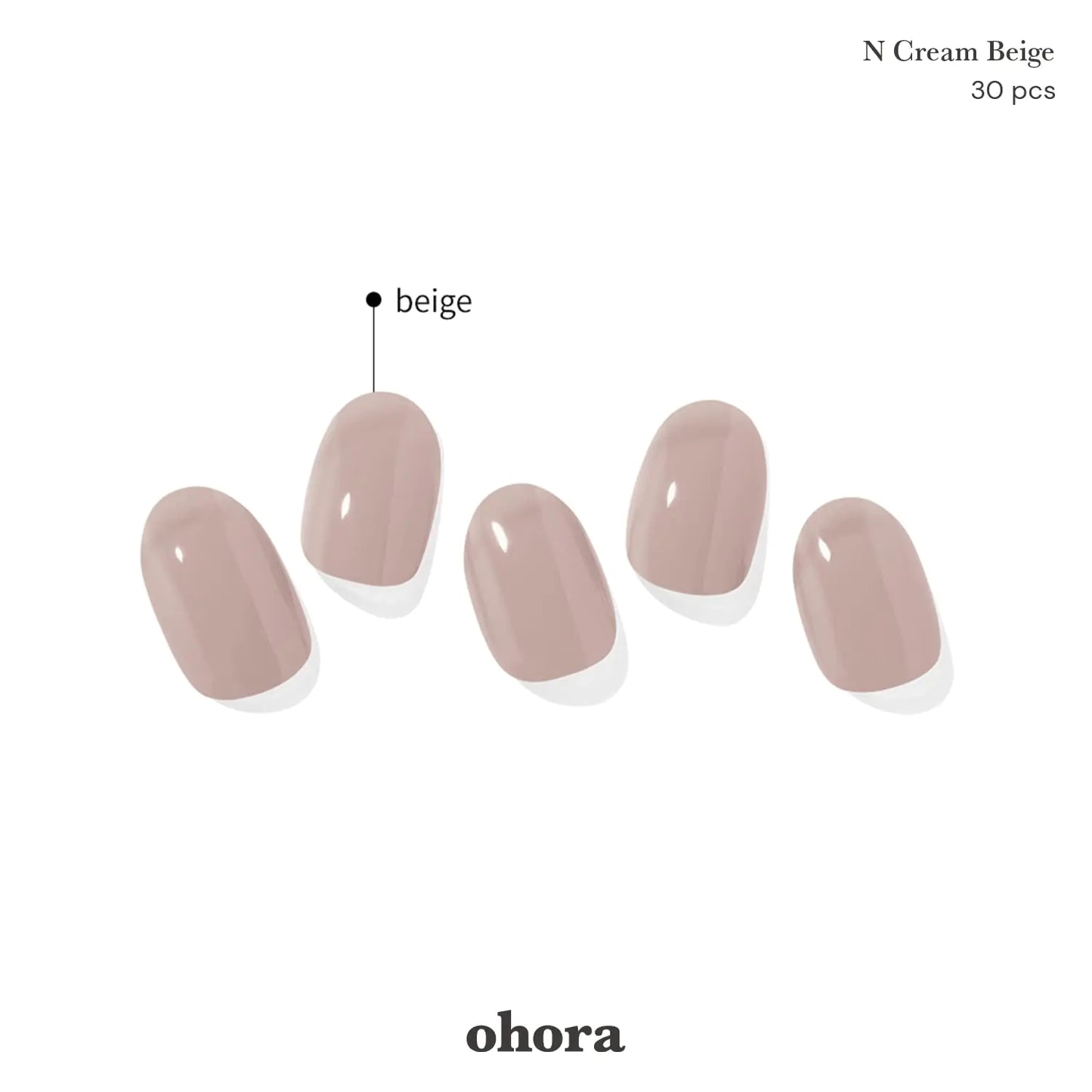 ohora Semi Cured Gel Nail Strips (N Cream Beige) - Nude, Solid, Works with Any UV/LED Nail Lamps, Salon-Quality, Long Lasting, Easy to Apply & Remove - Includes 2 Prep Pads, Nail File & Wooden Stick 01. N Cream Beige