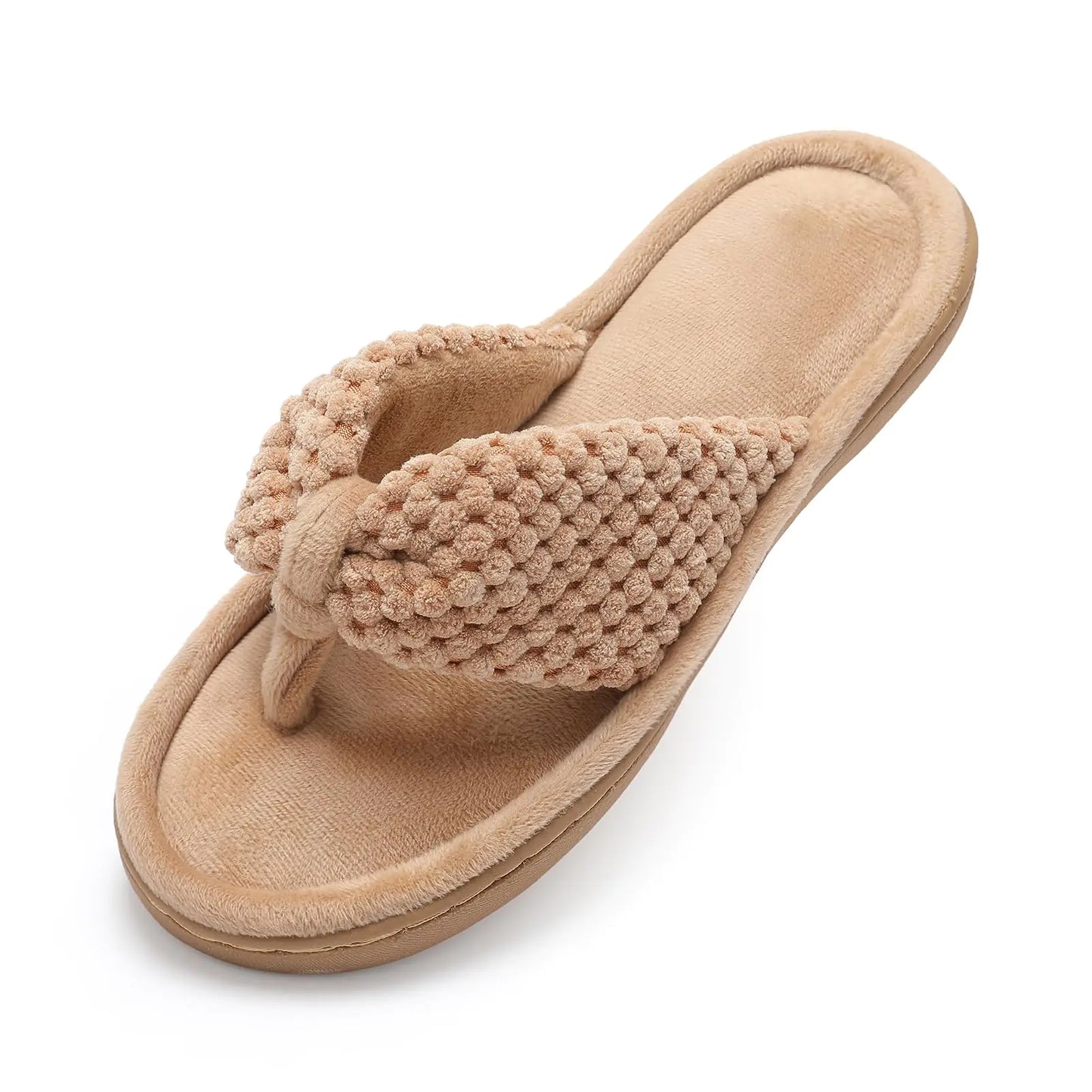 Parlovable Tongs pour femmes en mousse à mémoire de forme, chaussures d'intérieur confortables et respirantes à bout ouvert, semelles en caoutchouc antidérapantes, pour l'intérieur et l'extérieur, pointure 39-40, camel