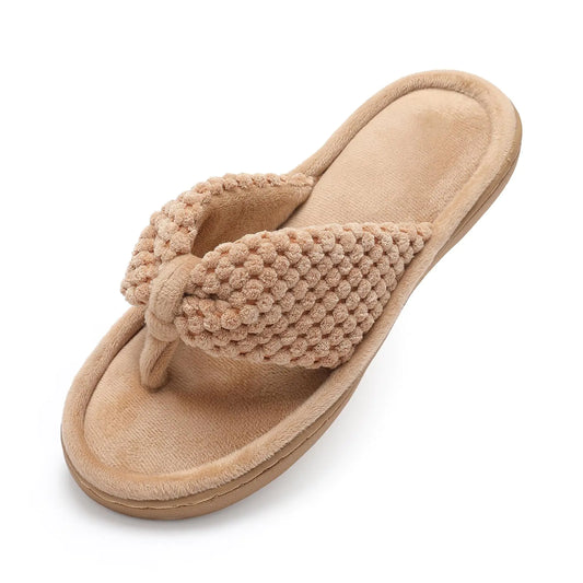 Parlovable - Chanclas de espuma viscoelástica para mujer, transpirables, cómodas, con punta abierta y suela de goma antideslizante, para interior y exterior, talla 9-10, color camello