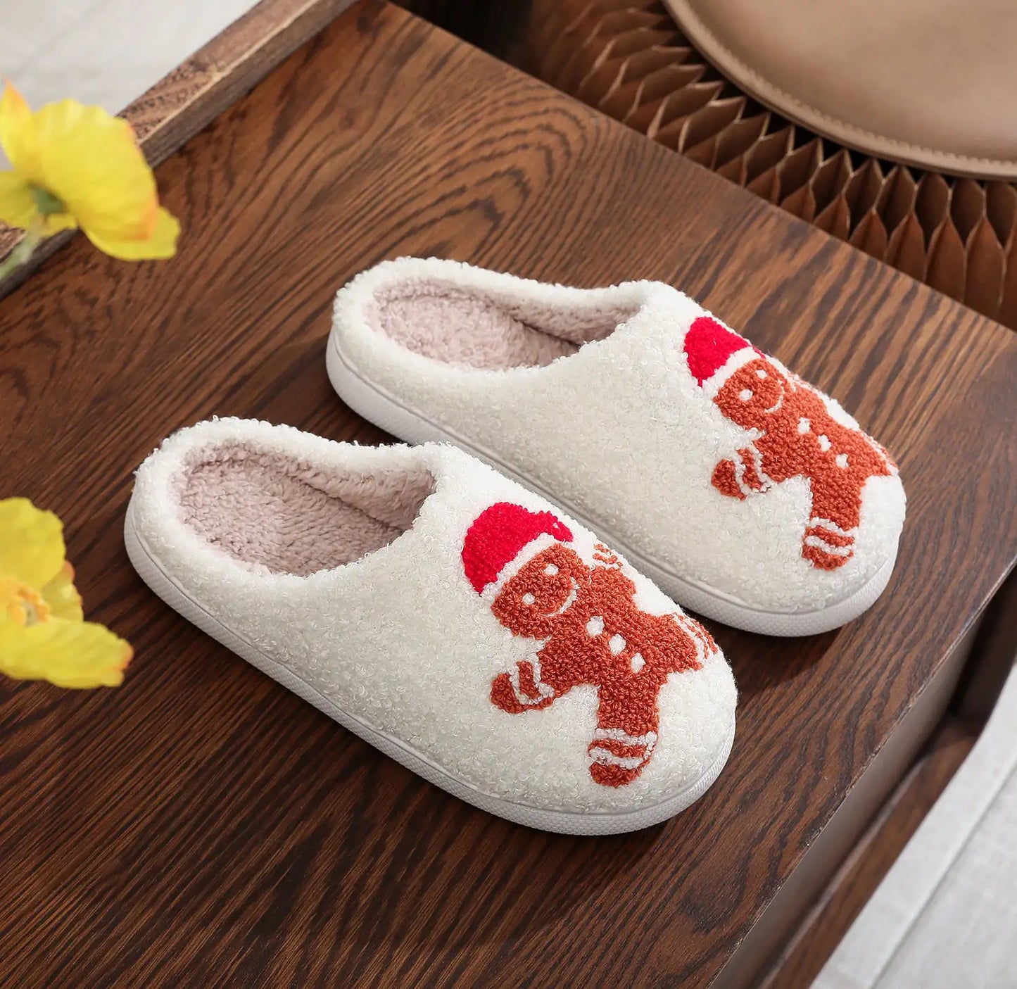 Christmas Gingerbread Cotton Slippers – Winter Home Shoes (Sizes 36–45)
