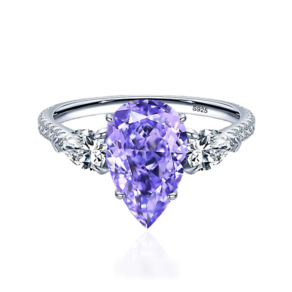Drop-Shaped Diamond Ring in Sterling Silver – Purple, White & Yellow Options
