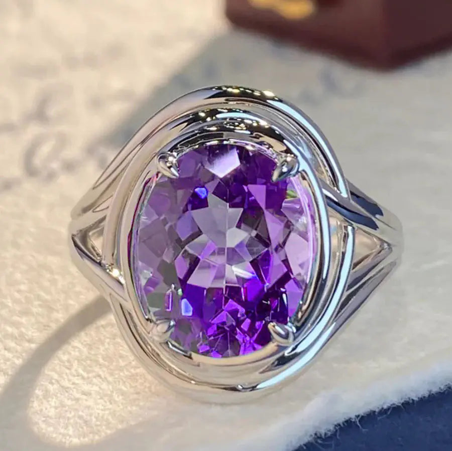 Amethyst Fashion Ring for Women – Open Mouth Design