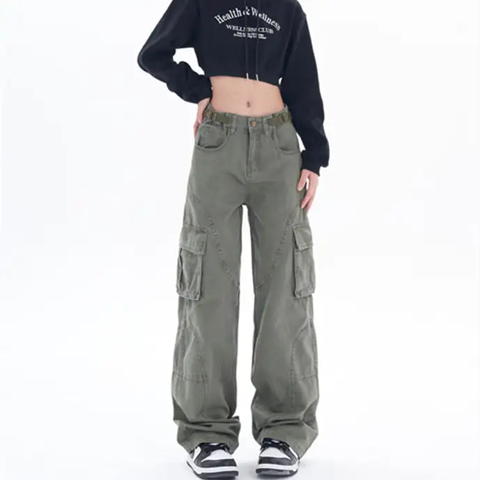 Loose Casual Wide-Leg Trousers – High Waist Denim Style