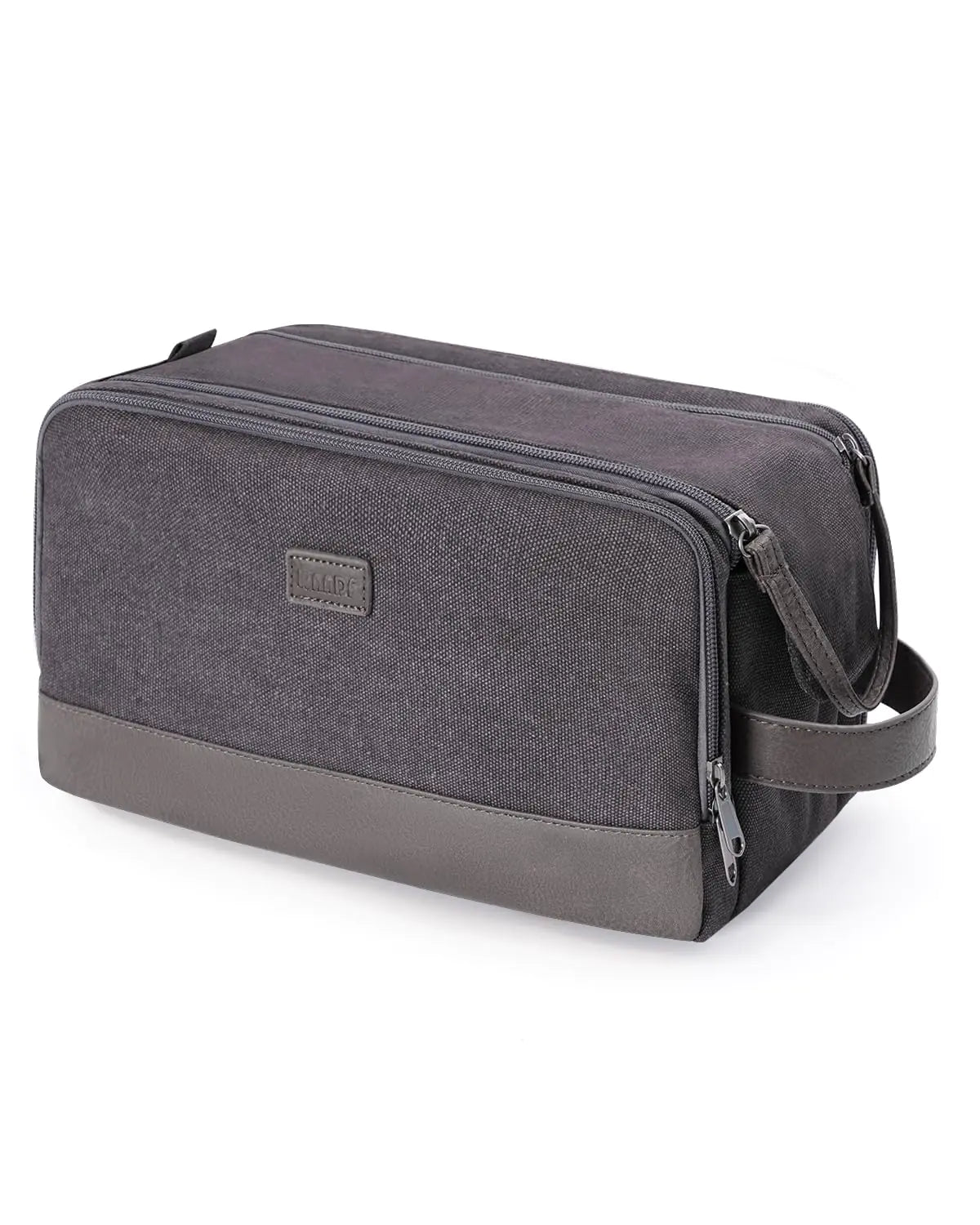 WANDF Toiletry Bag for Men – Canvas & Leather Dopp Kit (Grey)