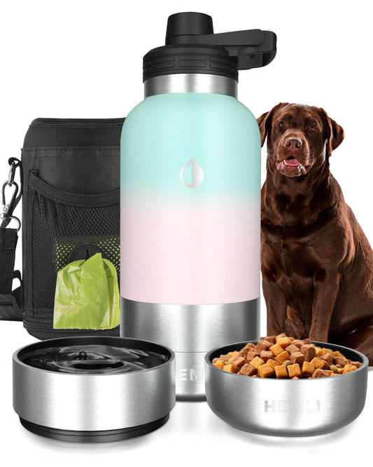 HEMLI 32oz Portable Dog Water Bottle – Leakproof Travel Pet Bowl