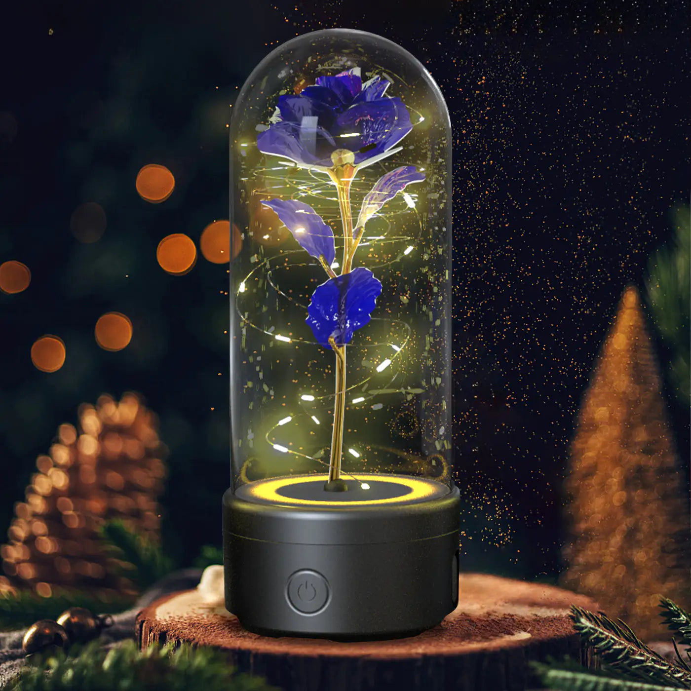 Rosas creativas 2 en 1 con luz LED y altavoz Bluetooth, luz nocturna luminosa con forma de rosa y cubierta de cristal.