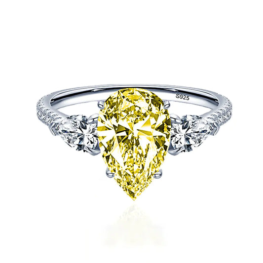 Drop-Shaped Diamond Ring in Sterling Silver – Purple, White & Yellow Options