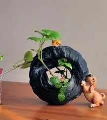 Realistic Dog Figurine with Flower Pot – Cute Desktop Decor