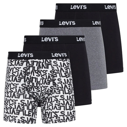 Calzoncillos bóxer Levi's para hombre, transpirables y elásticos, paquete de 4, con logotipo garabateado, color caviar, B25 gris jaspeado, talla extragrande.