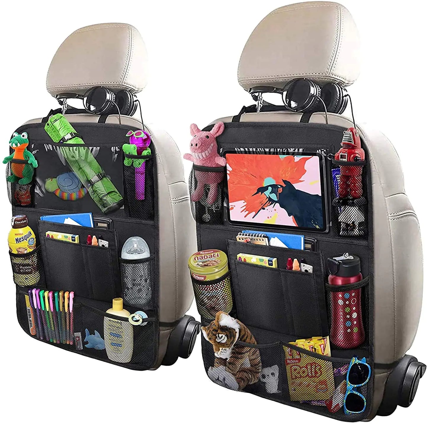ULEEKA Car Backseat Organizer – 2 Pack with Tablet Holder & 9 Pockets