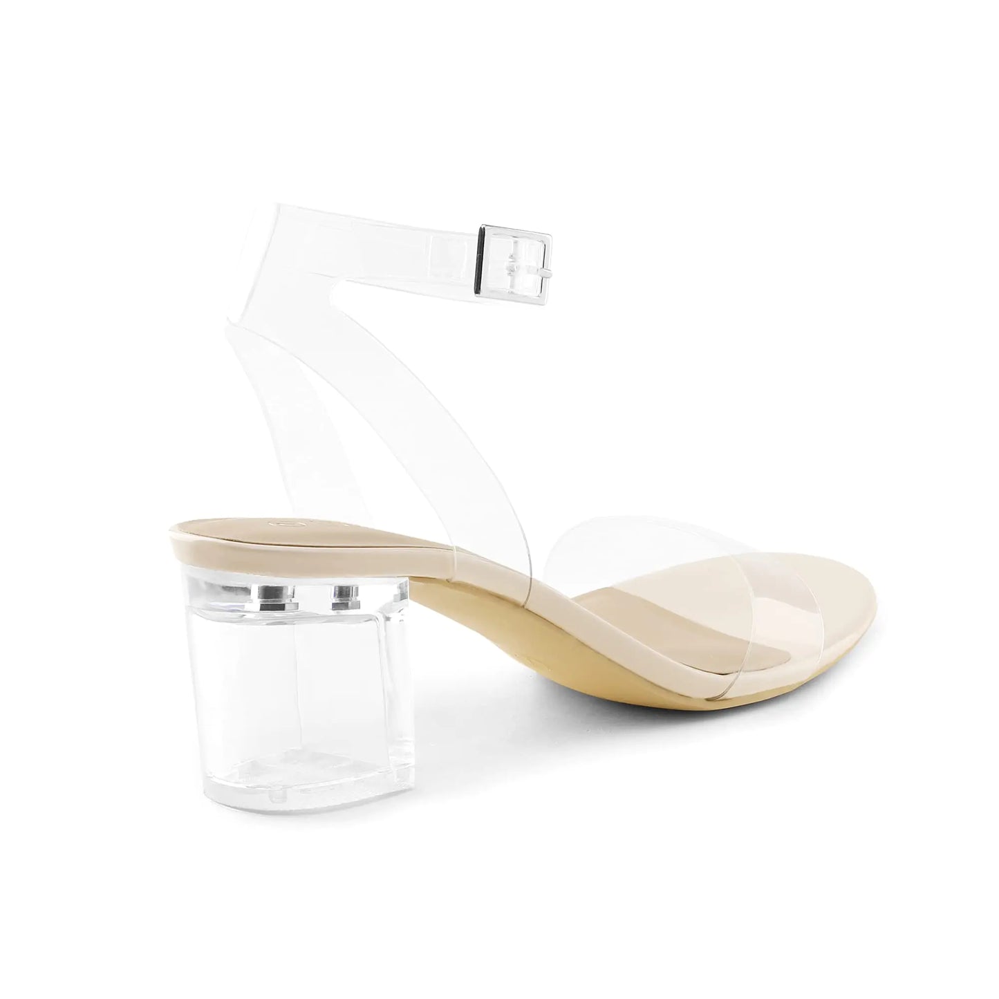 DREAM PAIRS Sandales à talons épais et bout ouvert pour femme, bride à la cheville, style robe de soirée, escarpins, pointure 9, couleur chair/transparent