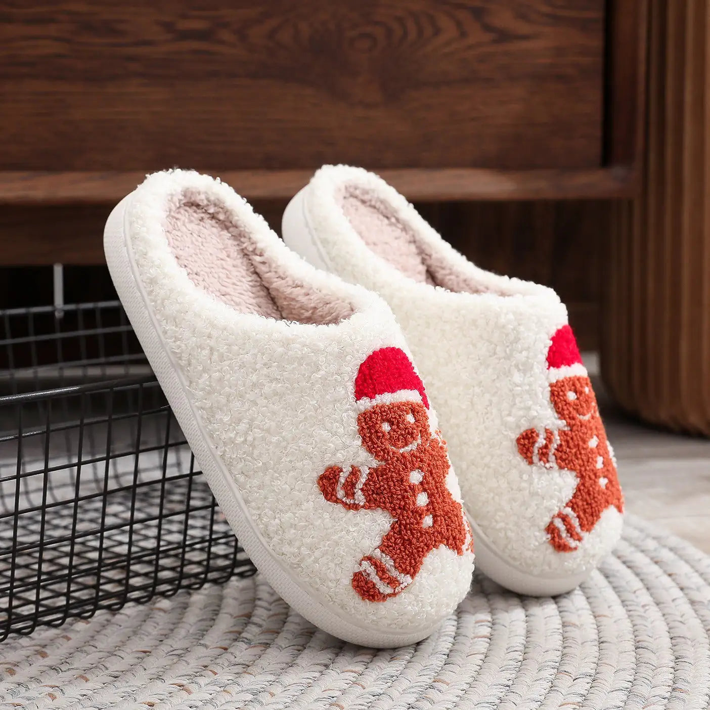 Christmas Gingerbread Cotton Slippers – Winter Home Shoes (Sizes 36–45)