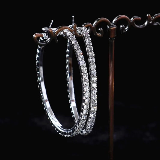 Pendientes grandes redondos de plata para mujer