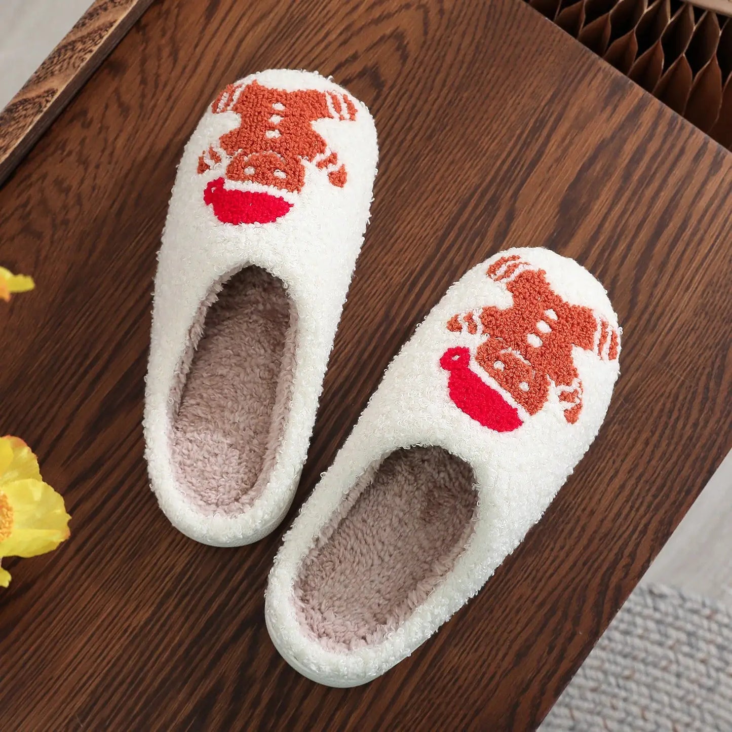 Christmas Gingerbread Cotton Slippers – Winter Home Shoes (Sizes 36–45)