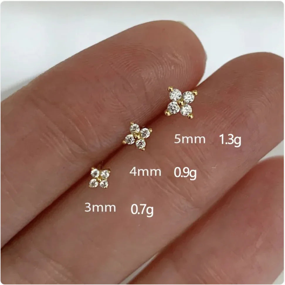 Pendientes de circonita con flor de trébol para mujer