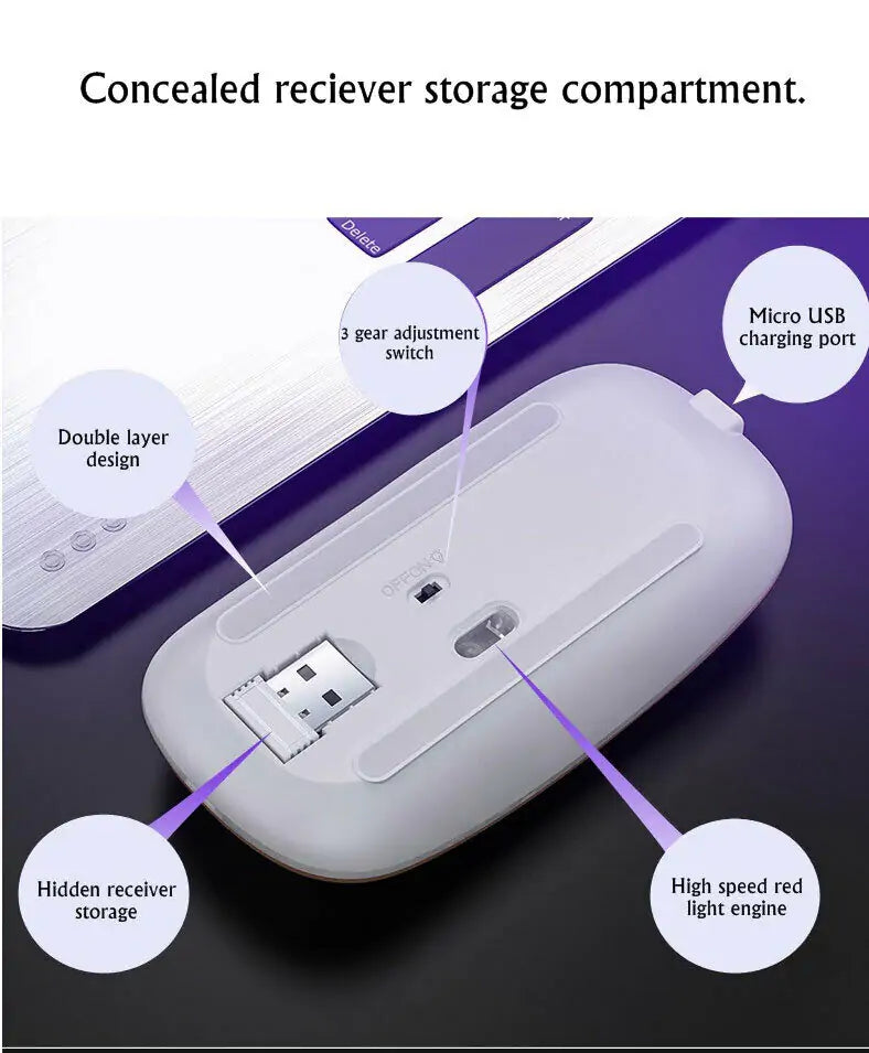 Ratón inalámbrico recargable por USB RGB de 2,4 GHz