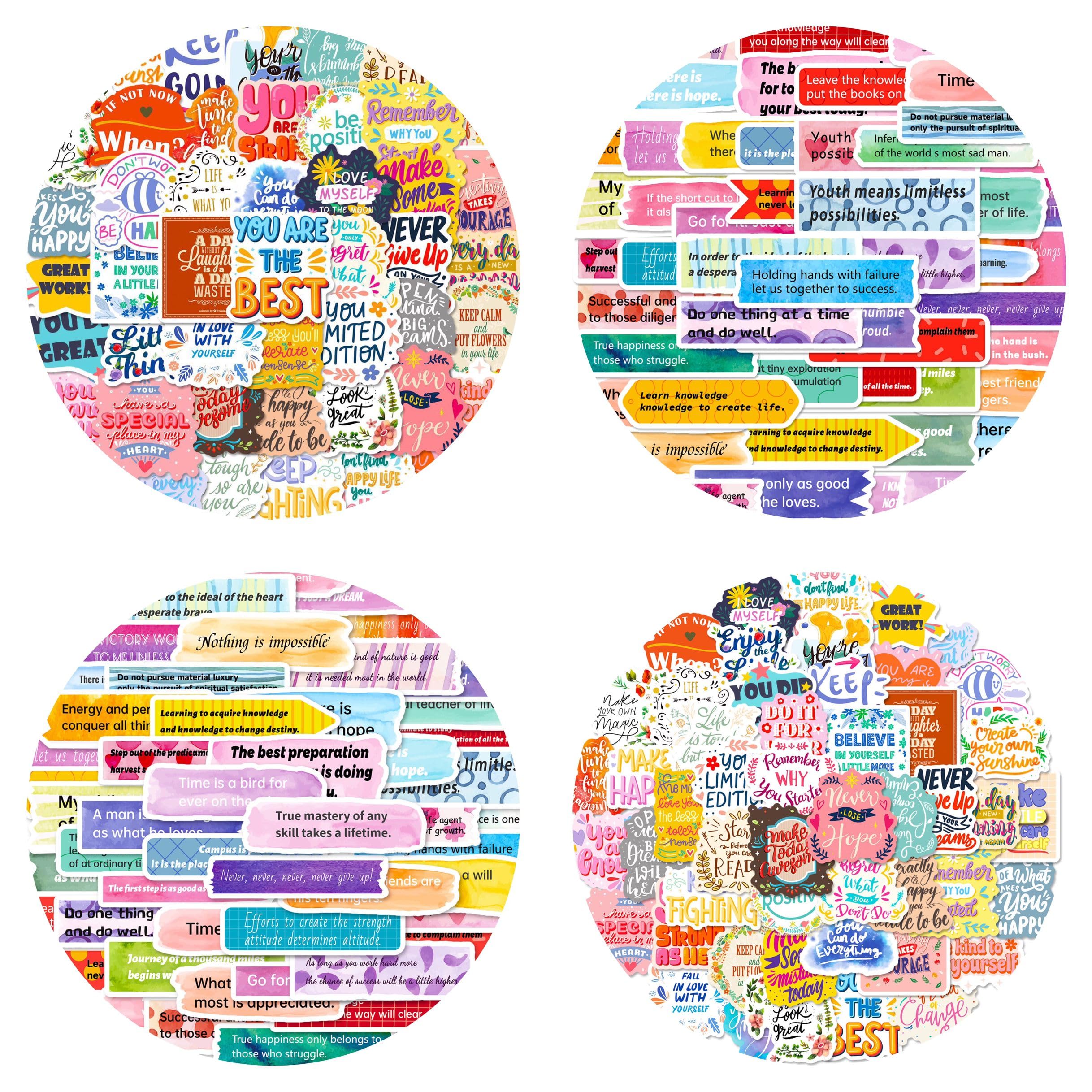 100 Inspirational Stickers Watercolor Pastel Inspirational Text Kids Teen Adults Water Bottle Laptop Cell Phone Guitar Scrapbooking Thin Helmet Vinyl Stickers（ Inspirational ） - Trendy Home Mart