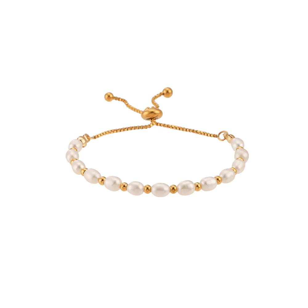 18k Stainless Steel Freshwater Pearl Drawstring Bracelet – Pearl Gold - Trendy Home Mart
