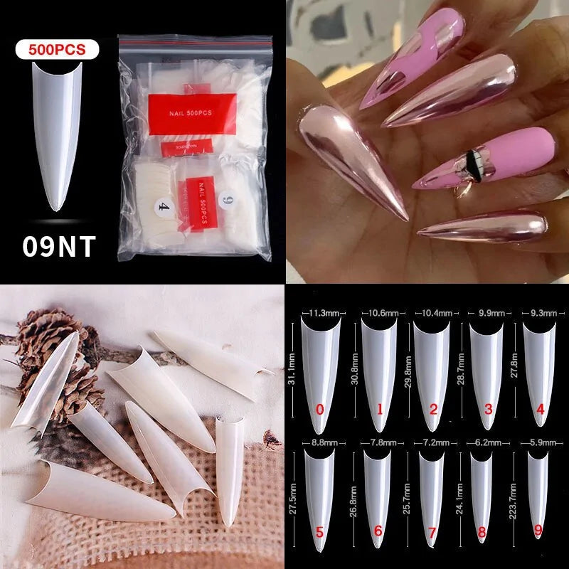 500pcs Natural Clear False Acrylic Nail Tips - Full/Half Cover Tips