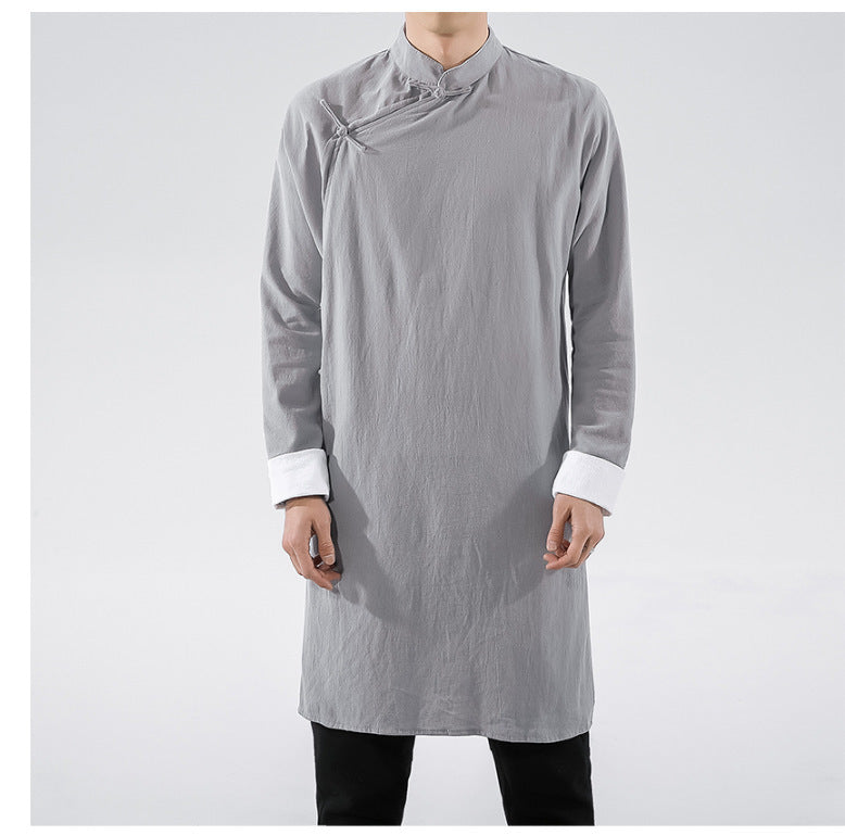 Chinese Style Men's Clothing with Oblique Flap Buckle