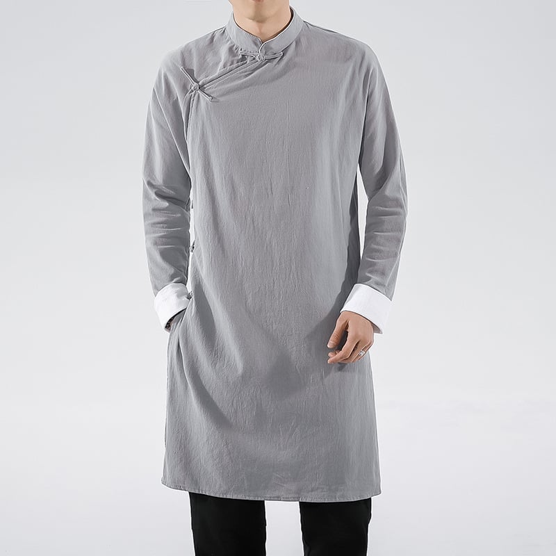 Chinese Style Men's Clothing with Oblique Flap Buckle