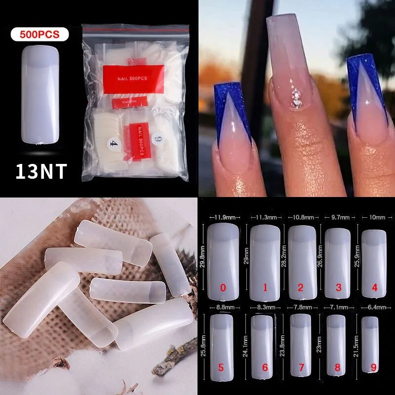 500pcs Natural Clear False Acrylic Nail Tips - Full/Half Cover Tips