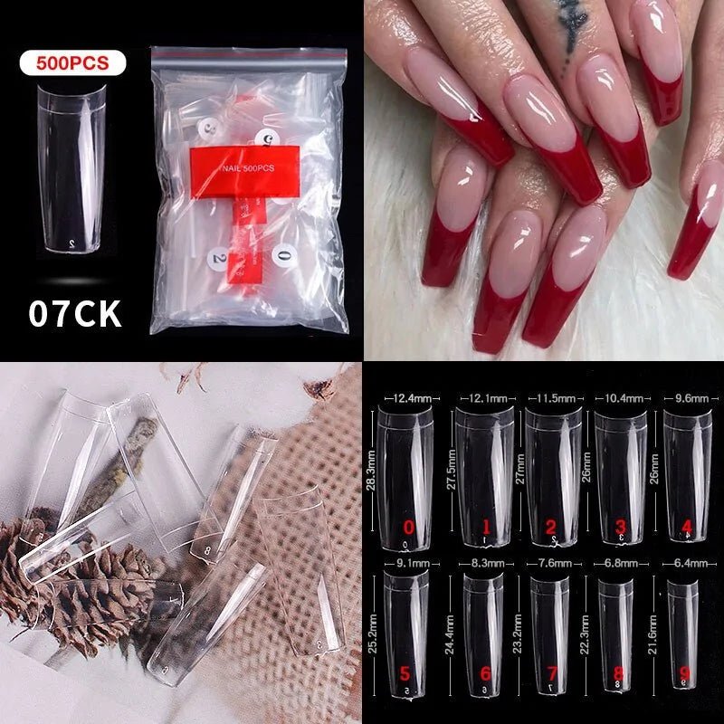 500pcs Natural Clear False Acrylic Nail Tips - Full/Half Cover Tips - Trendy Home Mart